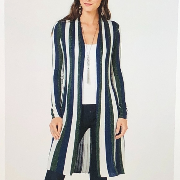 INC International Concepts Sweaters - NWT~INC Blue Green White Striped Open Front Duster